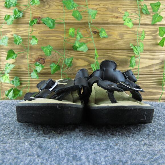 Skechers‎ Women Slide Sandal Shoes Black Leather Size 6 Medium - Picture 2 of 10